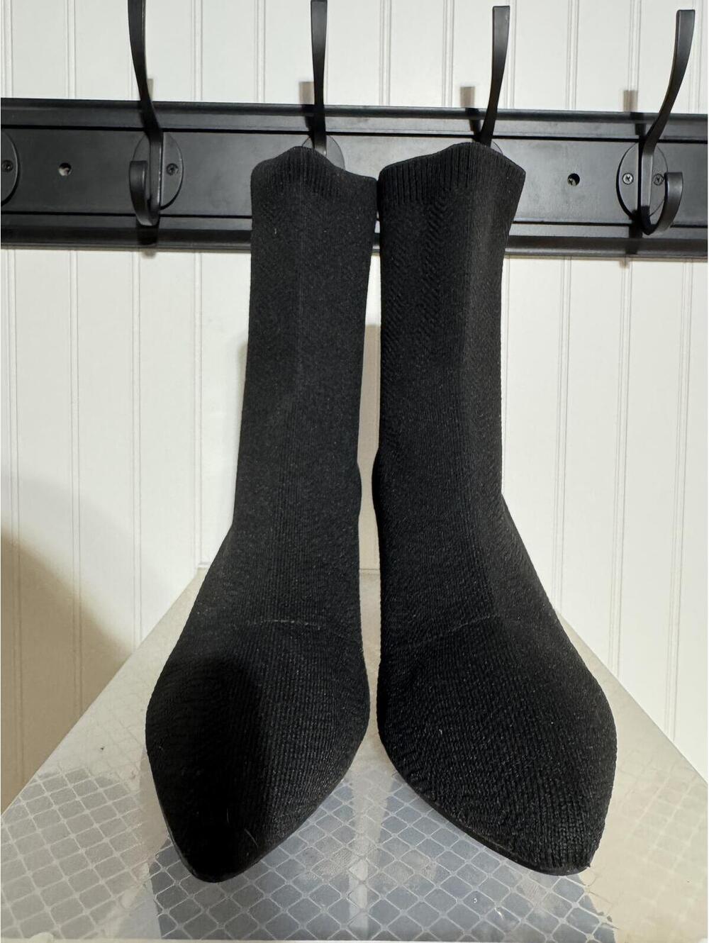 Cuccoo Black Knit Sock Boots with Block Heel